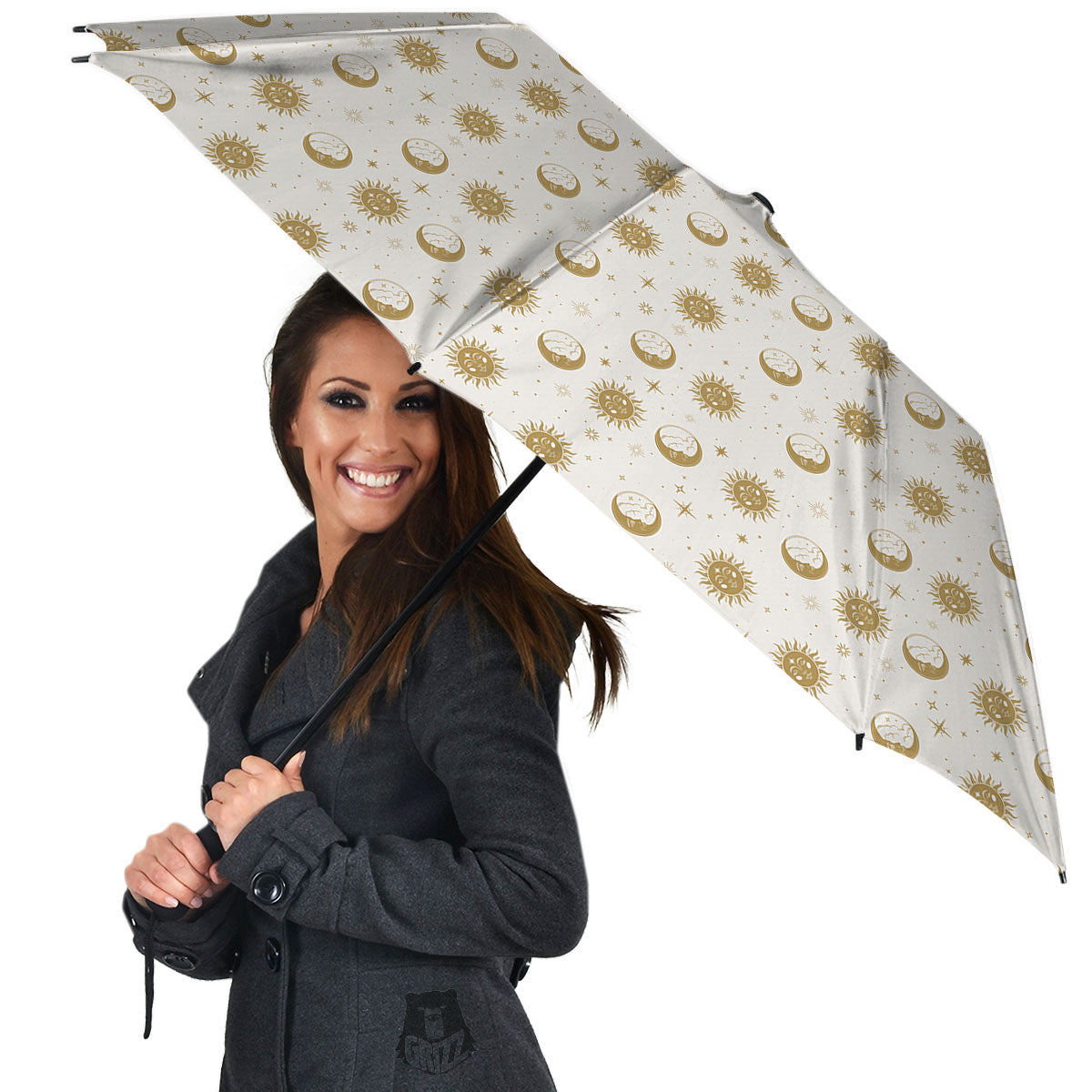 Moon And Gold Sun Print Pattern Umbrella-grizzshop