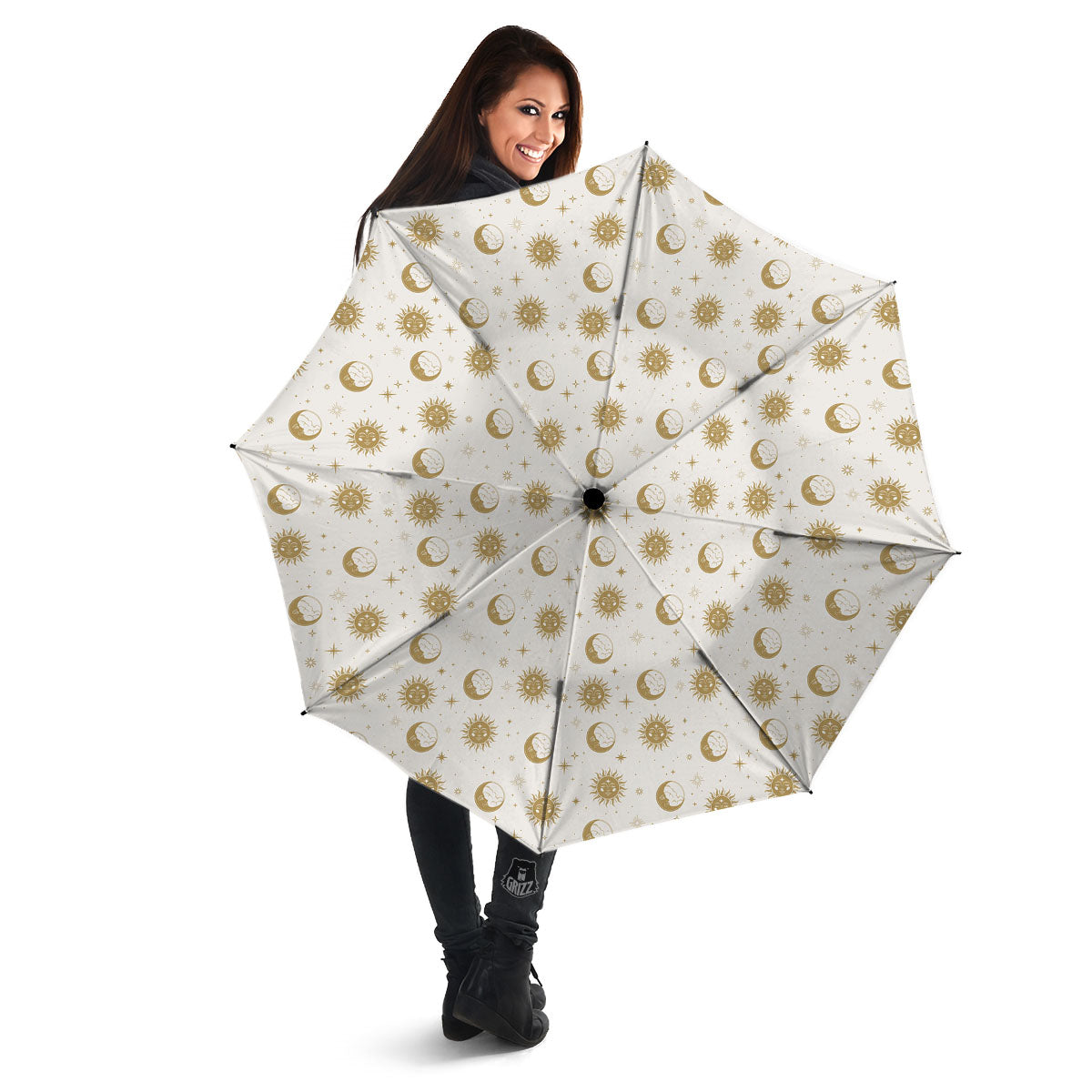 Moon And Gold Sun Print Pattern Umbrella-grizzshop