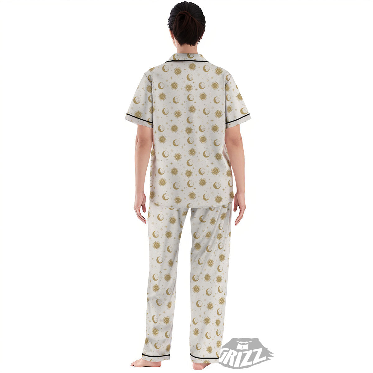 Moon And Gold Sun Print Pattern Women's Pajamas Set-grizzshop