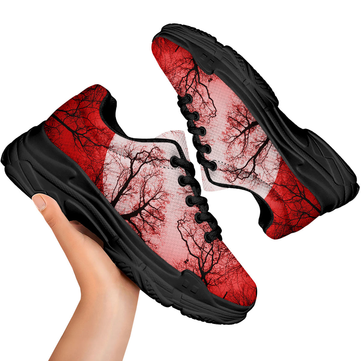 Moon And Horror Forest Print Black Chunky Shoes-grizzshop