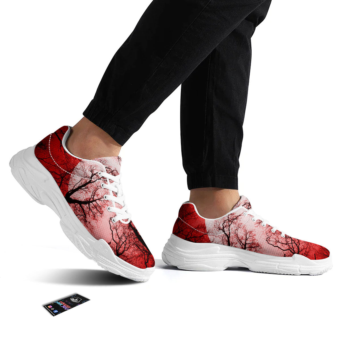 Moon And Horror Forest Print White Chunky Shoes-grizzshop