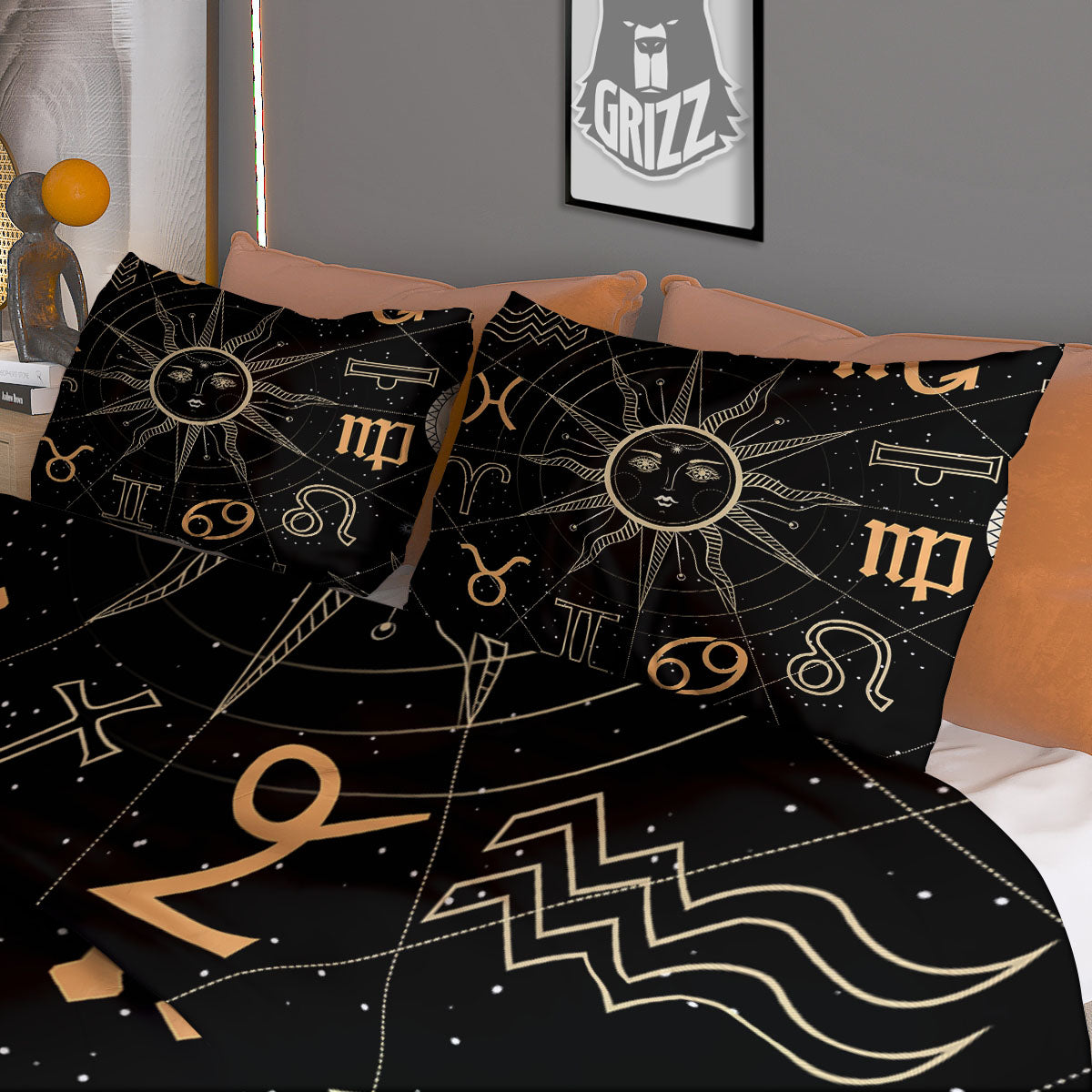 Moon And Vintage Sun Print Duvet Cover Bedding Set