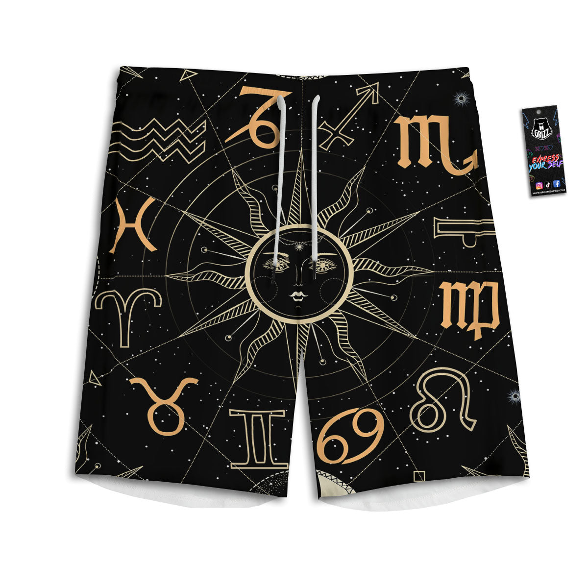 Moon And Vintage Sun Print Men's Athletic Shorts