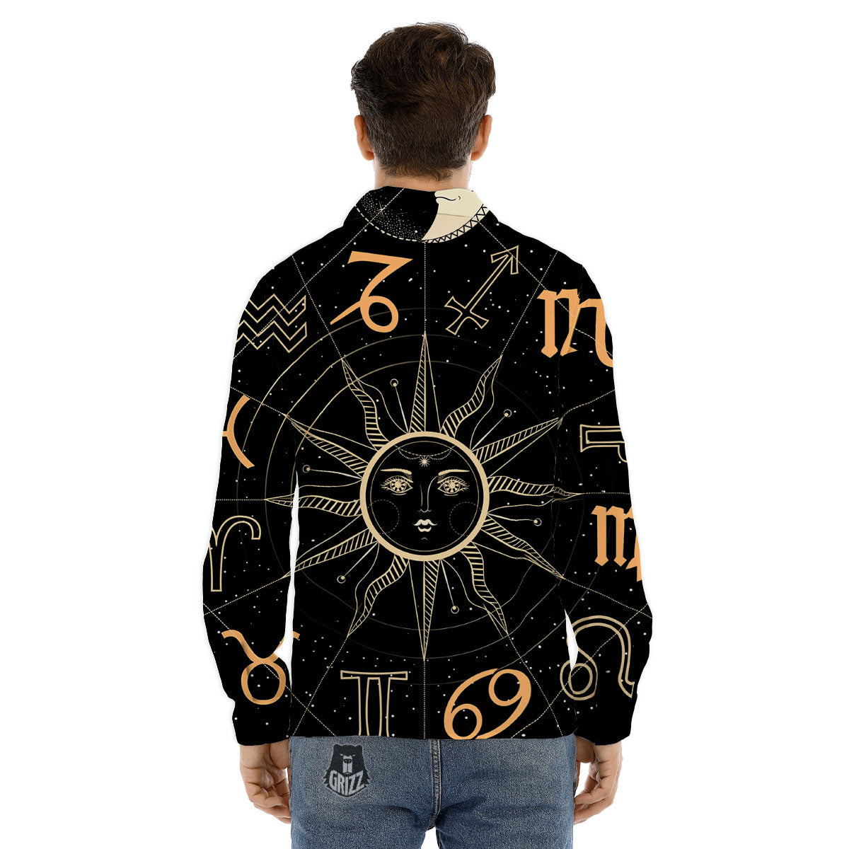 Moon And Vintage Sun Print Men's Dress Shirts-grizzshop