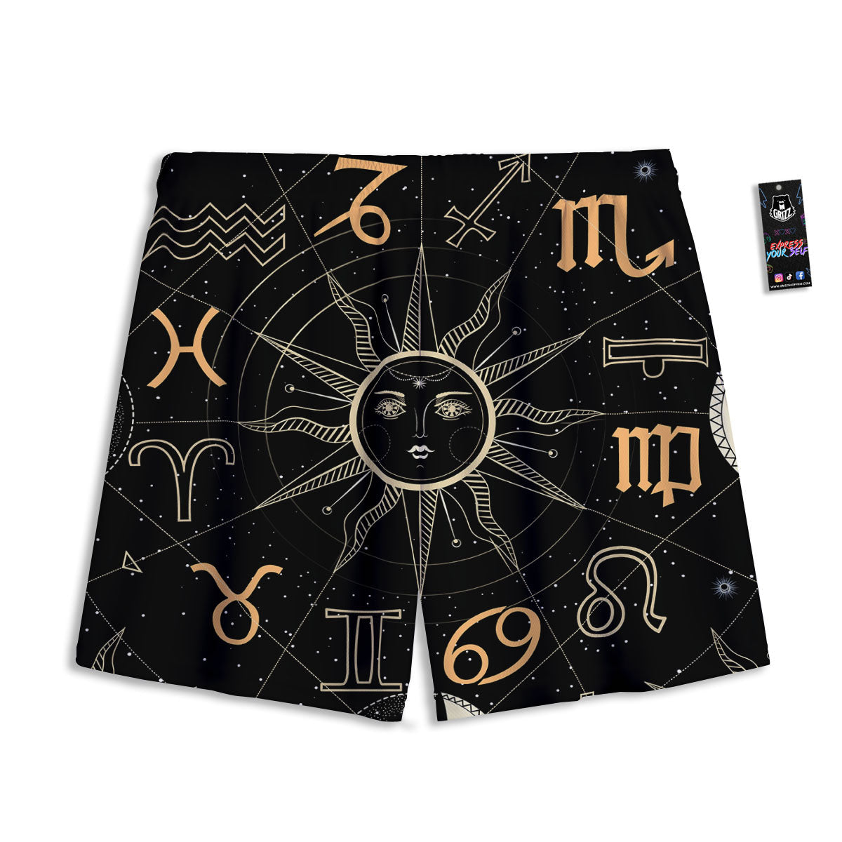 Moon And Vintage Sun Print Mesh Shorts