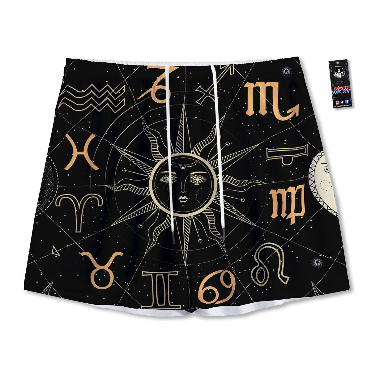 Moon And Vintage Sun Print Mesh Shorts
