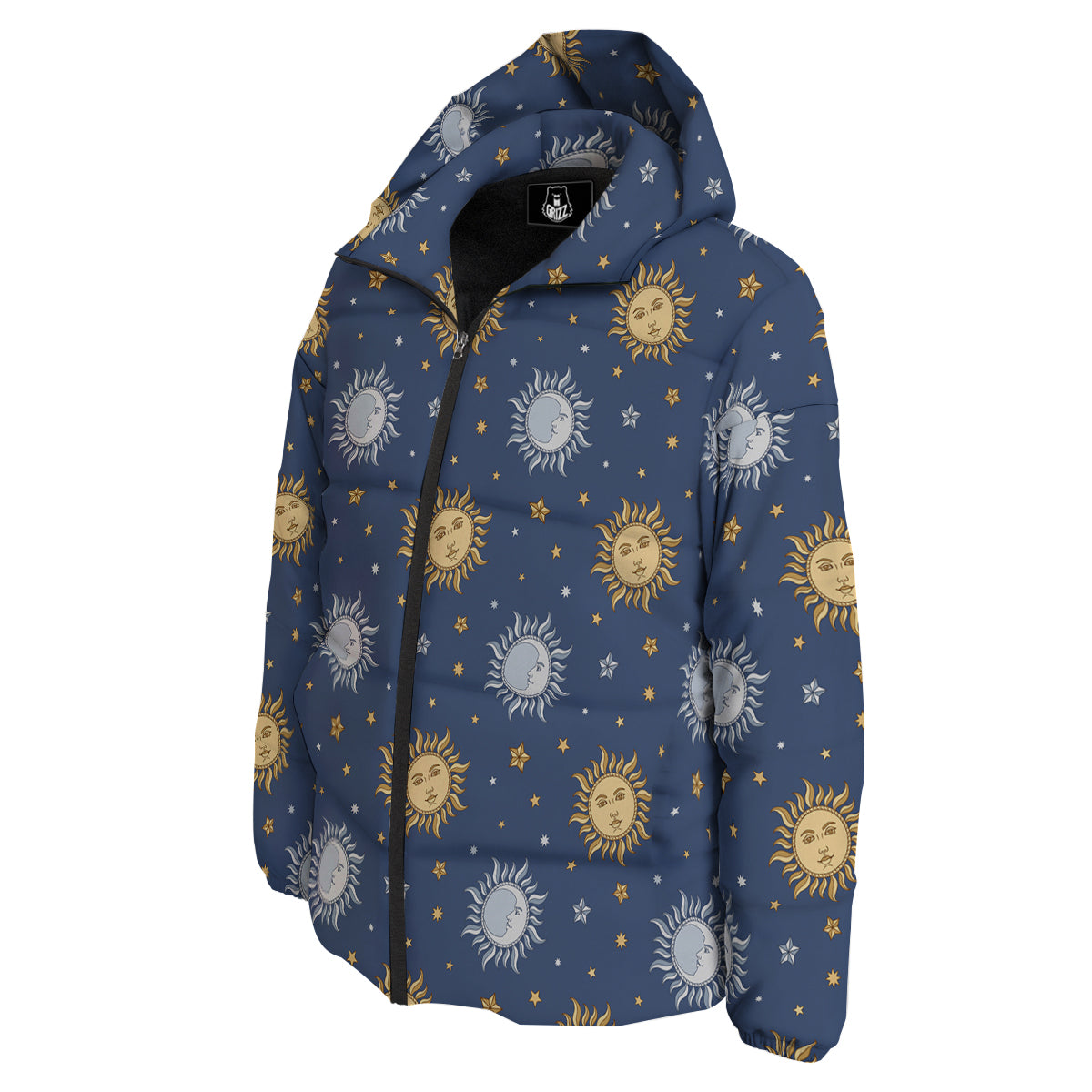 Moon And Vintage Sun Print Pattern Down Jacket-grizzshop