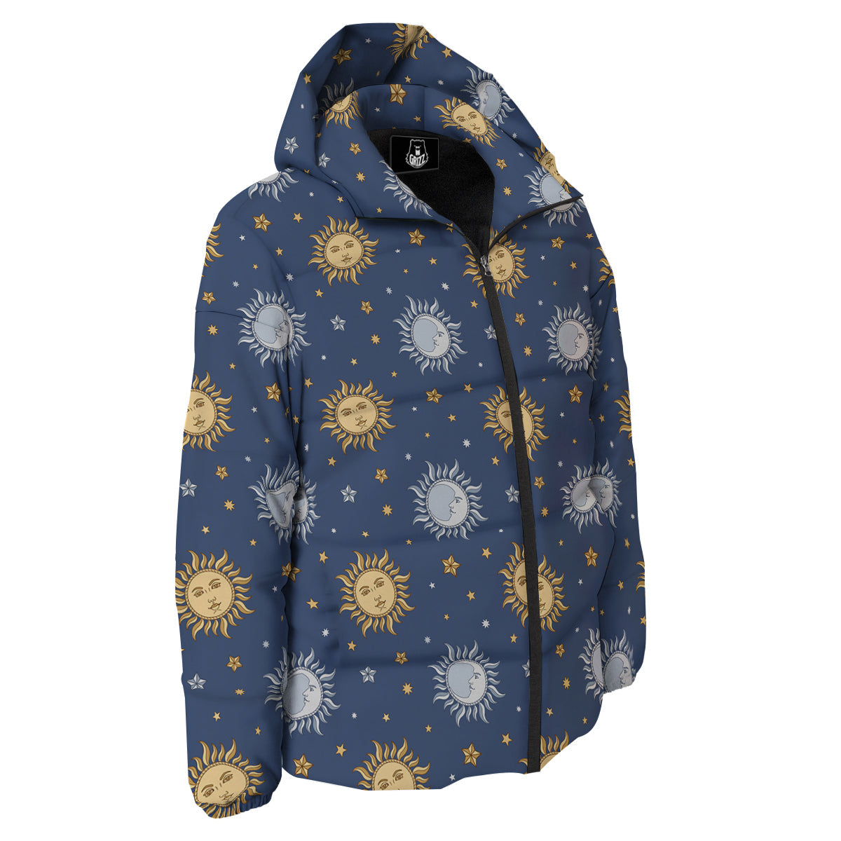 Moon And Vintage Sun Print Pattern Down Jacket-grizzshop