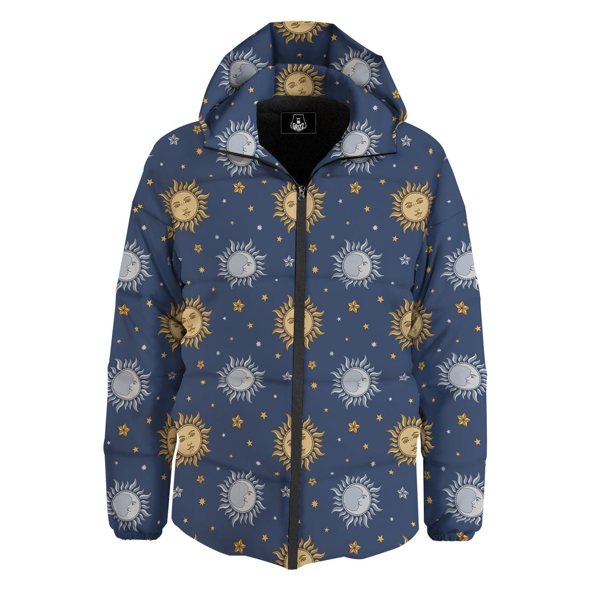 Moon And Vintage Sun Print Pattern Down Jacket-grizzshop