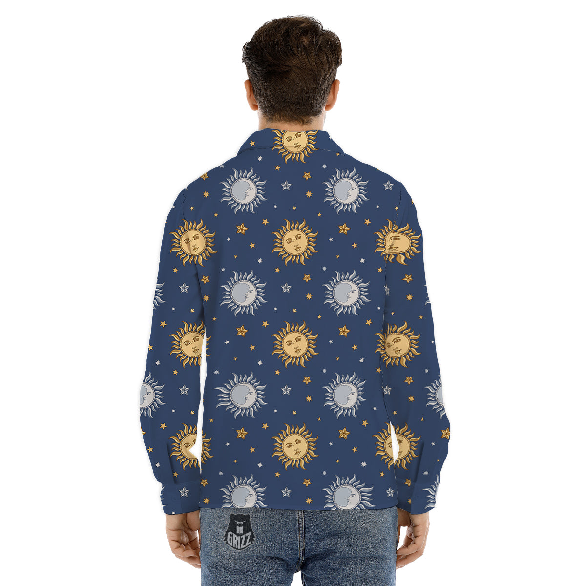 Moon And Vintage Sun Print Pattern Men's Dress Shirts-grizzshop