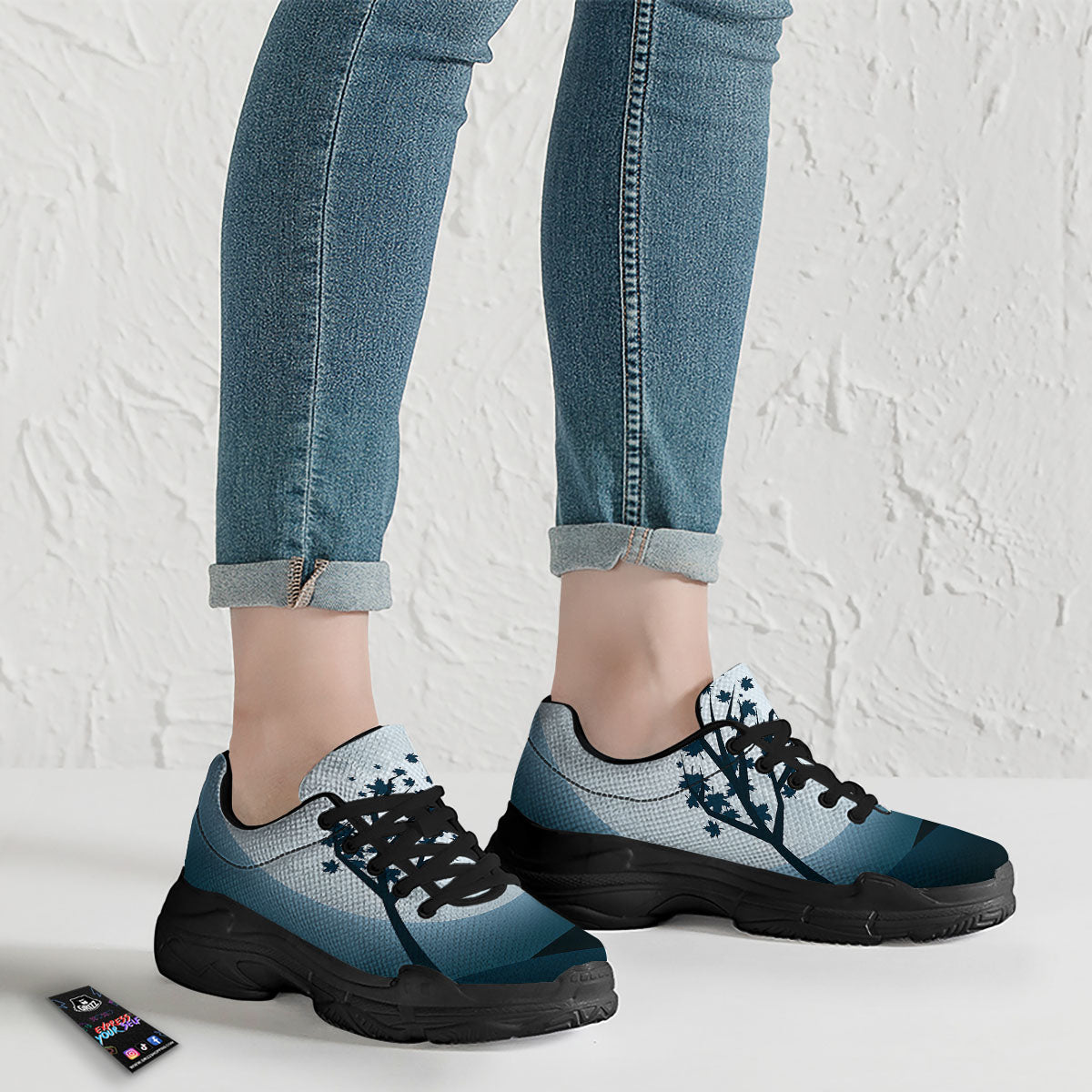 Moon Full Autumn Print Black Chunky Shoes-grizzshop