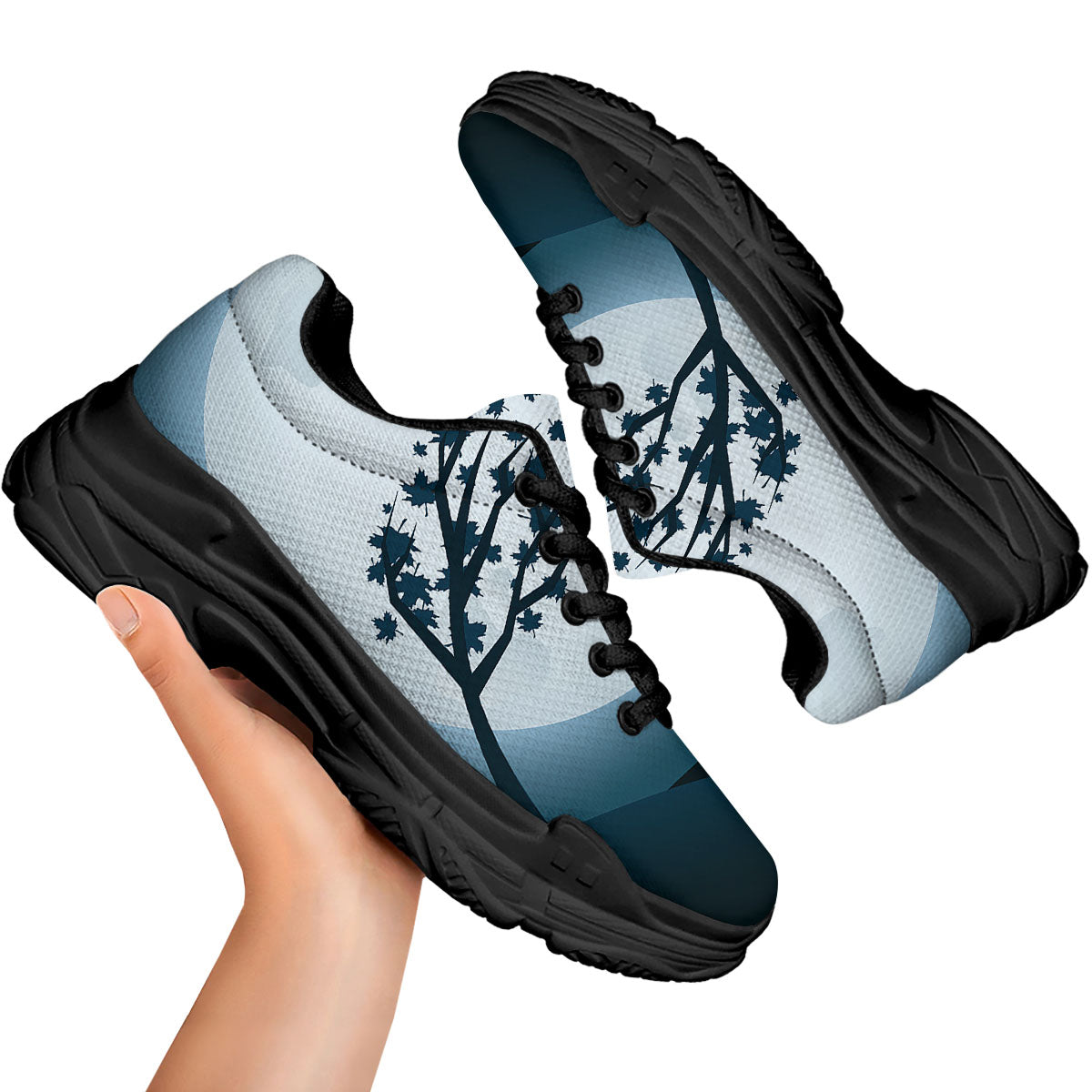 Moon Full Autumn Print Black Chunky Shoes-grizzshop