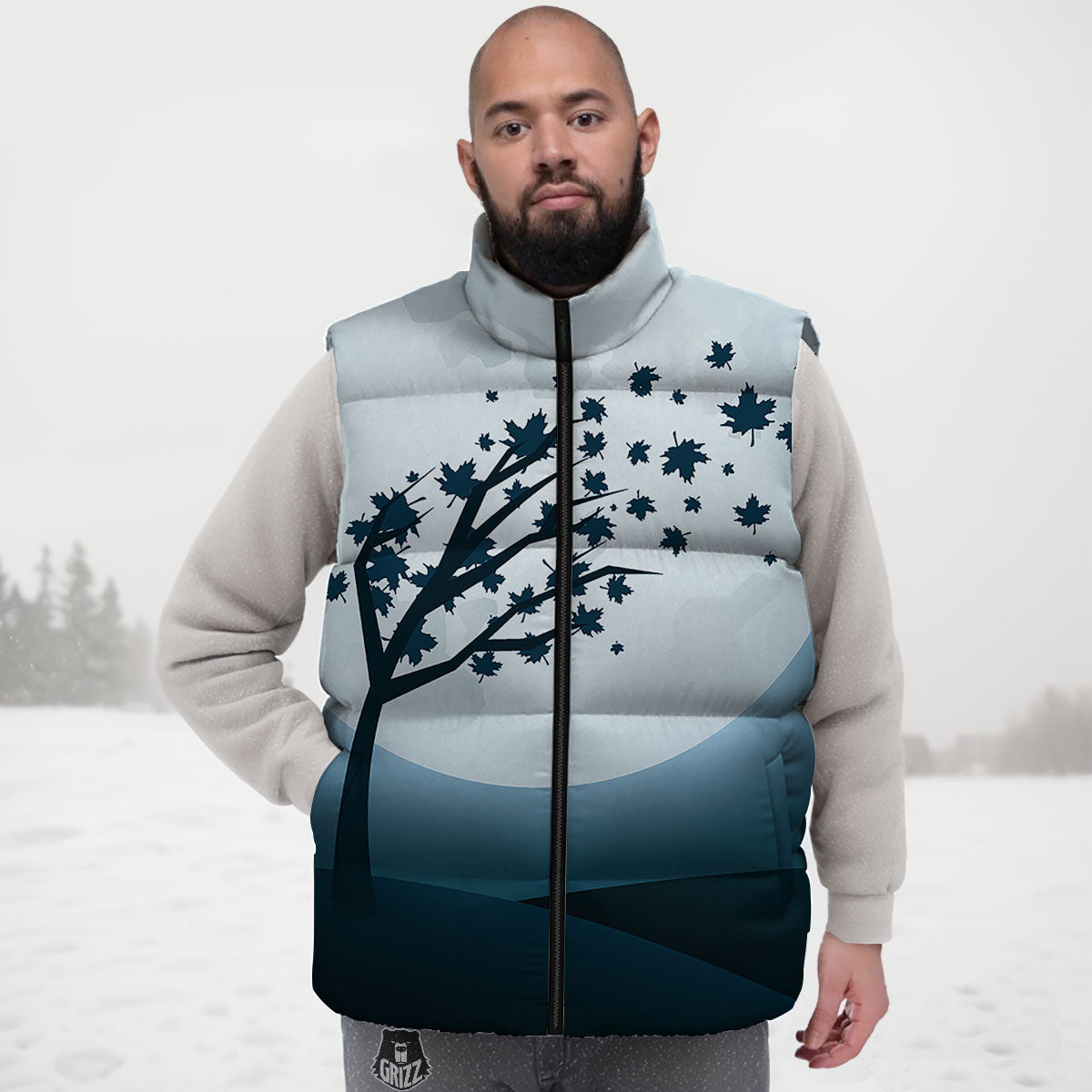 Moon Full Autumn Print Down Vest