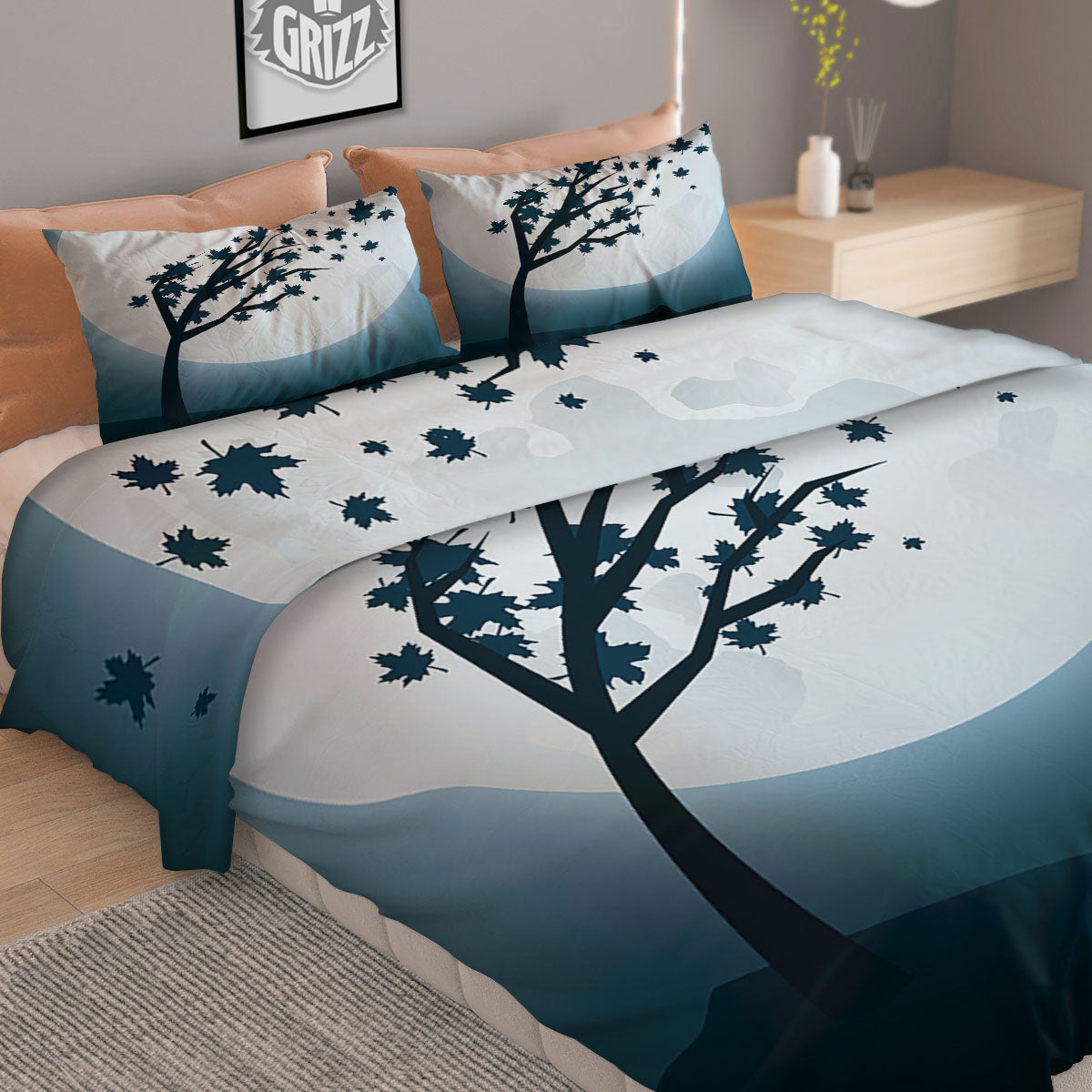 Moon Full Autumn Print Duvet Cover Bedding Set