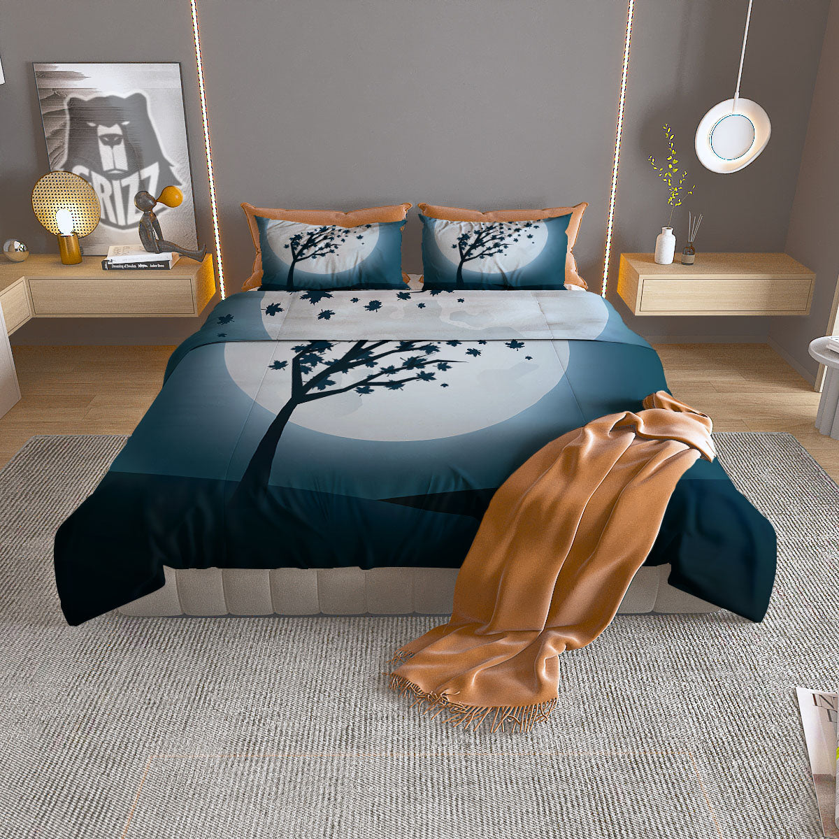 Moon Full Autumn Print Duvet Cover Bedding Set