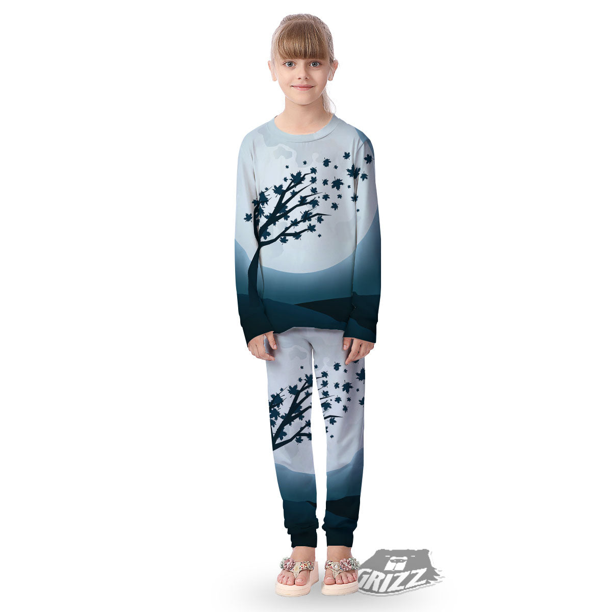 Moon Full Autumn Print Kid's Pajamas-grizzshop