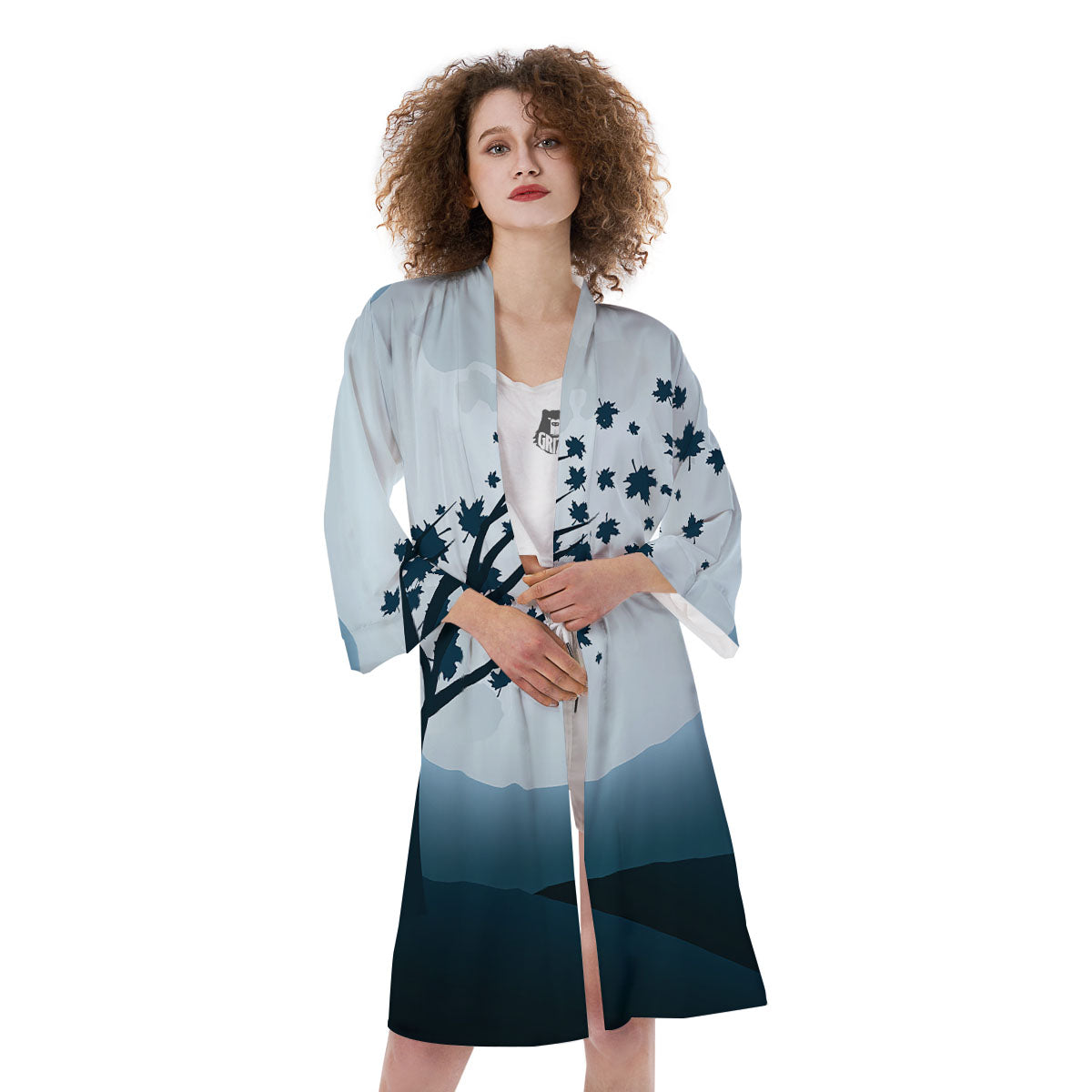 Moon Full Autumn Print Kimono-grizzshop