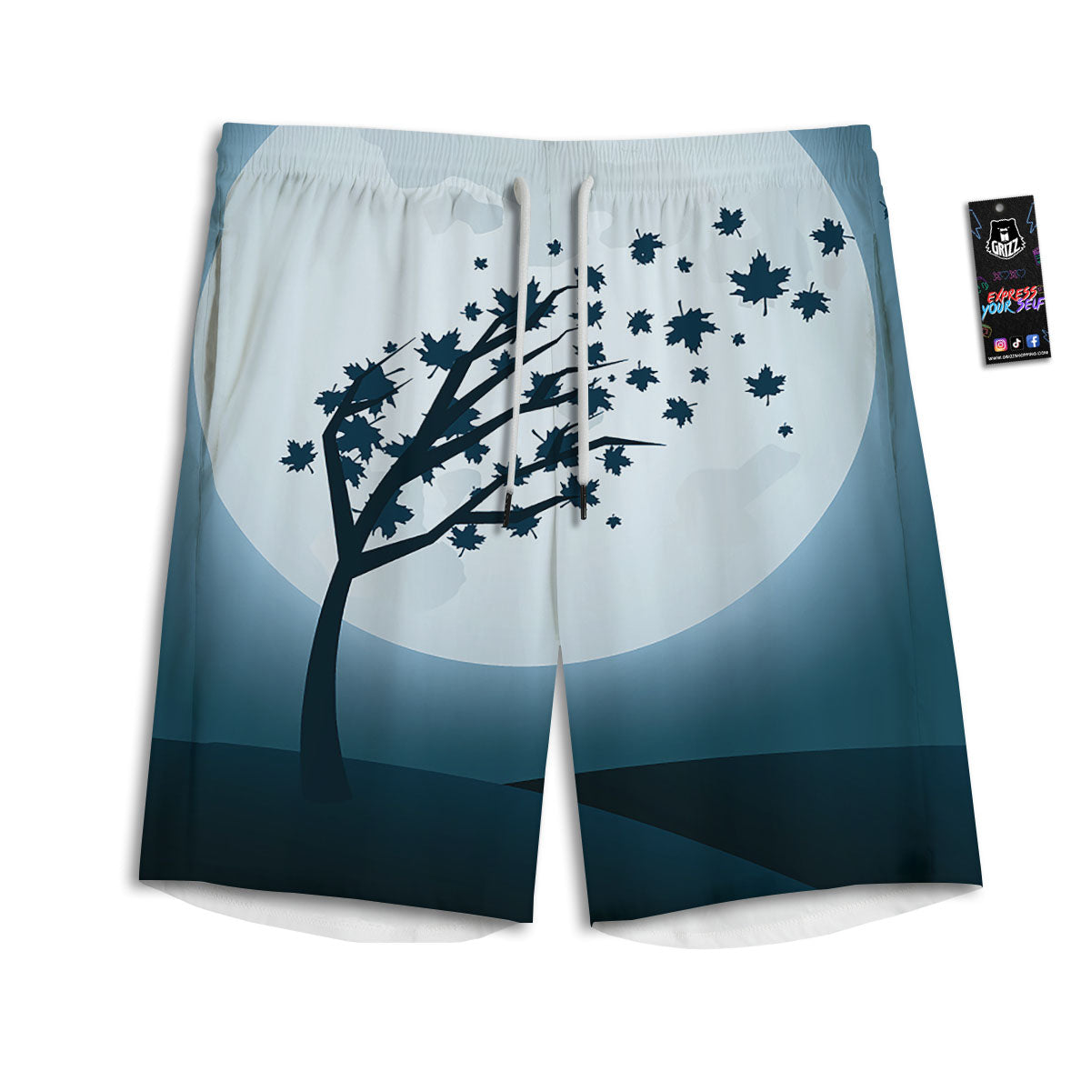 Moon Full Autumn Print Men's Athletic Shorts
