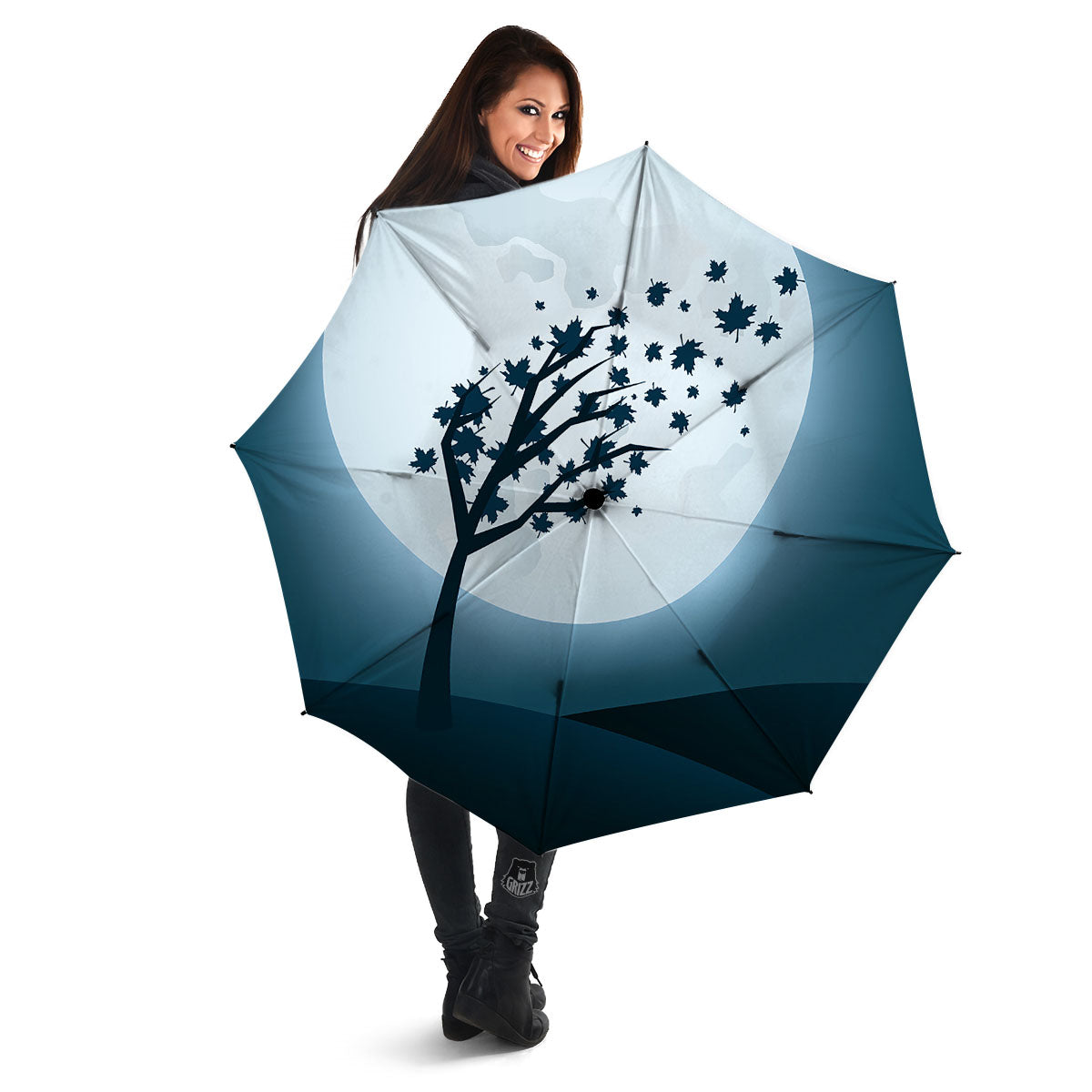 Moon Full Autumn Print Umbrella-grizzshop