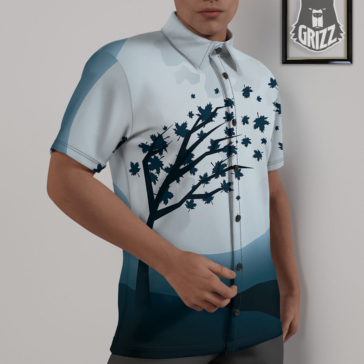 Moon Full Autumn Print Untucked Shirts-grizzshop