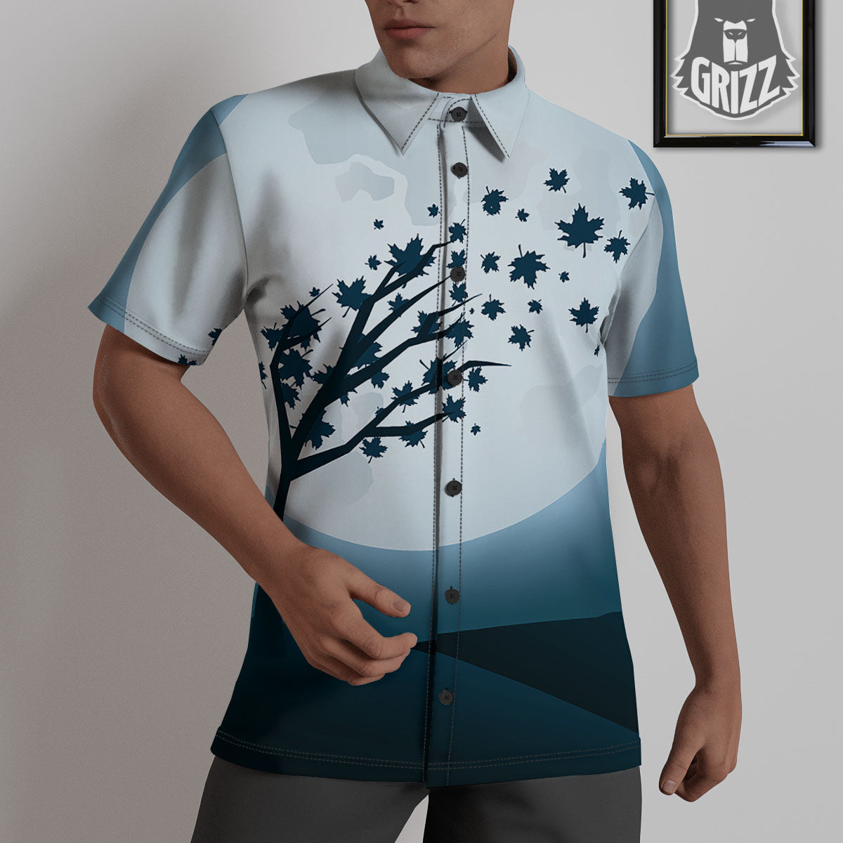 Moon Full Autumn Print Untucked Shirts-grizzshop