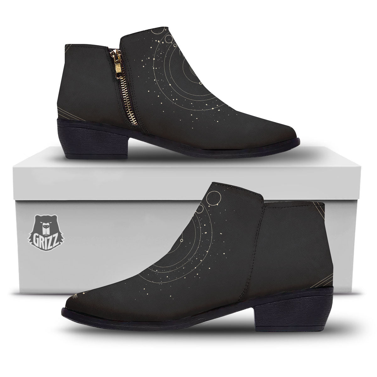 Moon Phase Galaxy Print Ankle Boots-grizzshop
