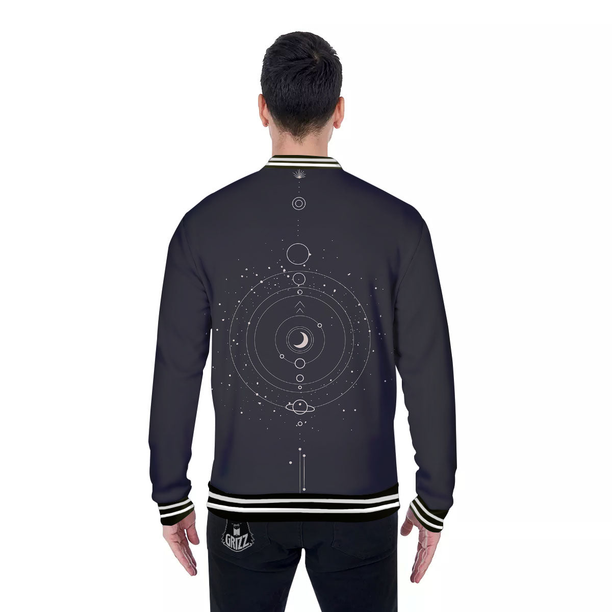 Moon Phase Galaxy Print Baseball Jacket-grizzshop