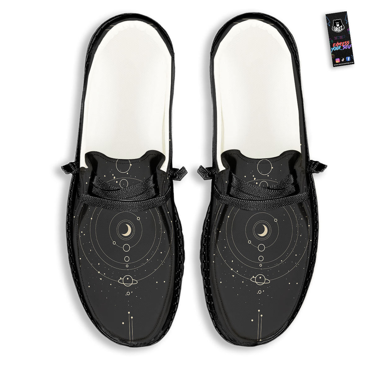 Moon Phase Galaxy Print Black Loafers-grizzshop