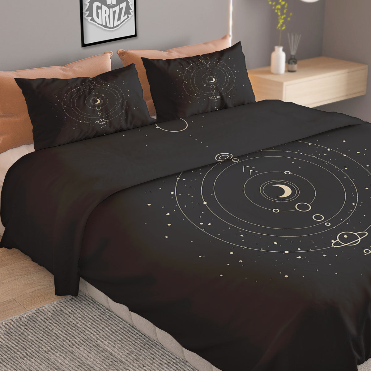 Moon Phase Galaxy Print Duvet Cover Bedding Set