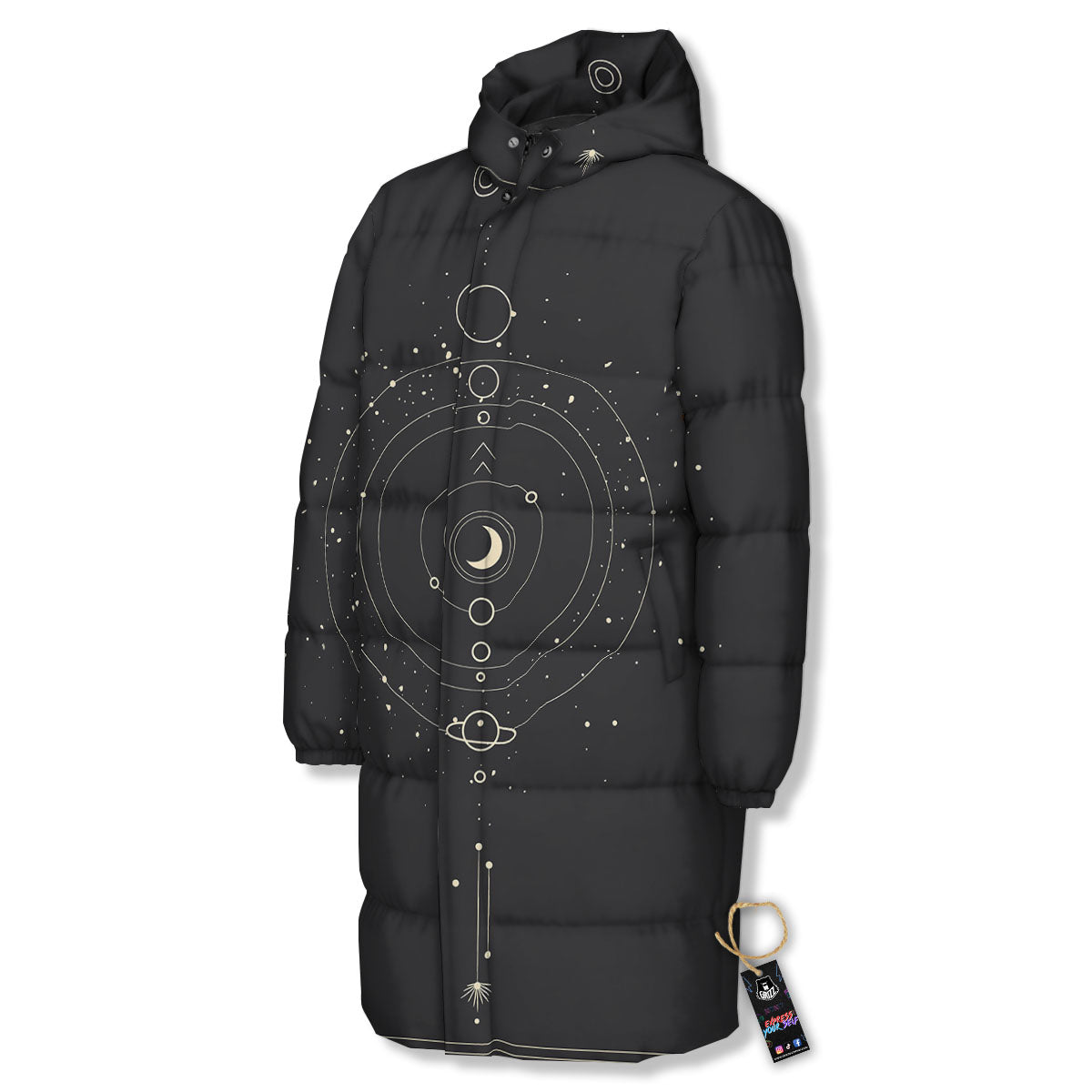 Moon Phase Galaxy Print Long Down Jacket-grizzshop