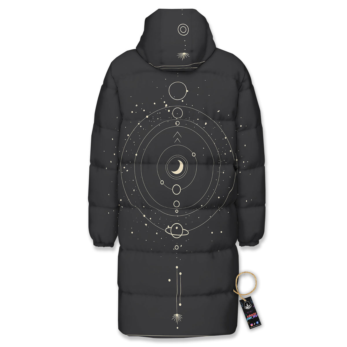 Moon Phase Galaxy Print Long Down Jacket-grizzshop