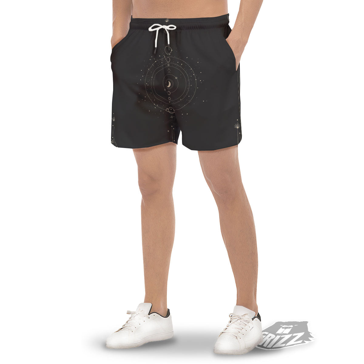 Moon Phase Galaxy Print Men's Gym Shorts-grizzshop