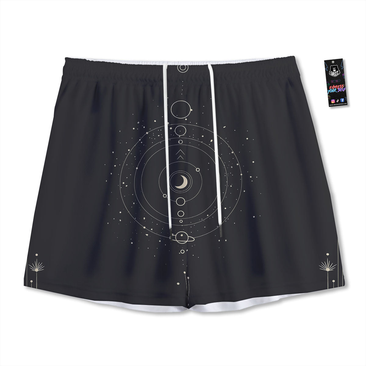 Moon Phase Galaxy Print Mesh Shorts
