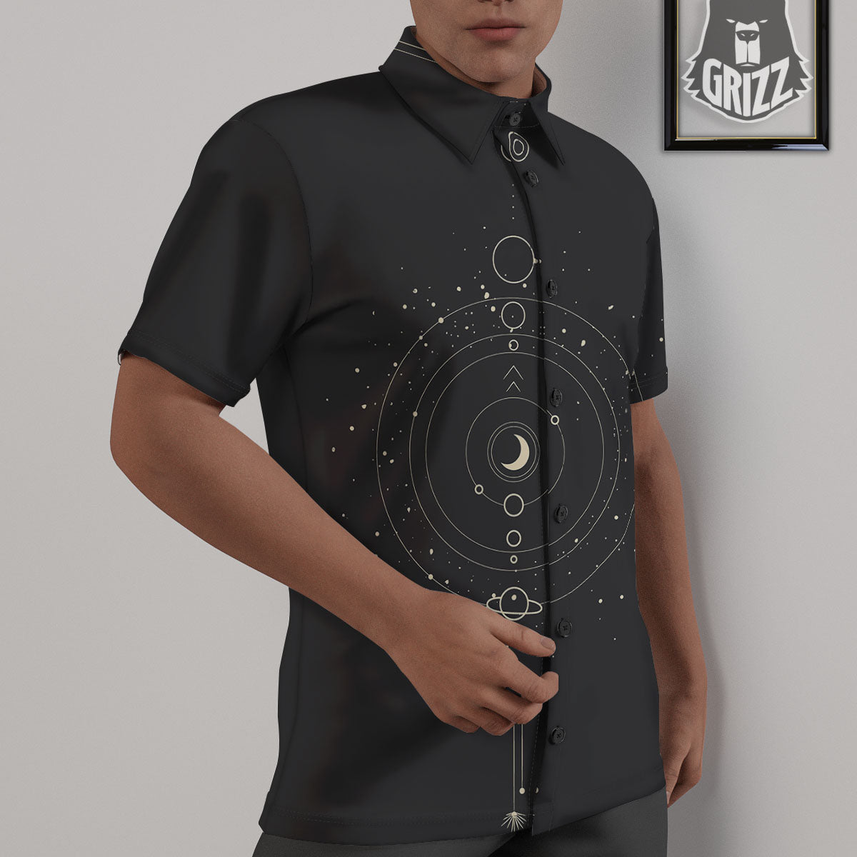 Moon Phase Galaxy Print Untucked Shirts-grizzshop