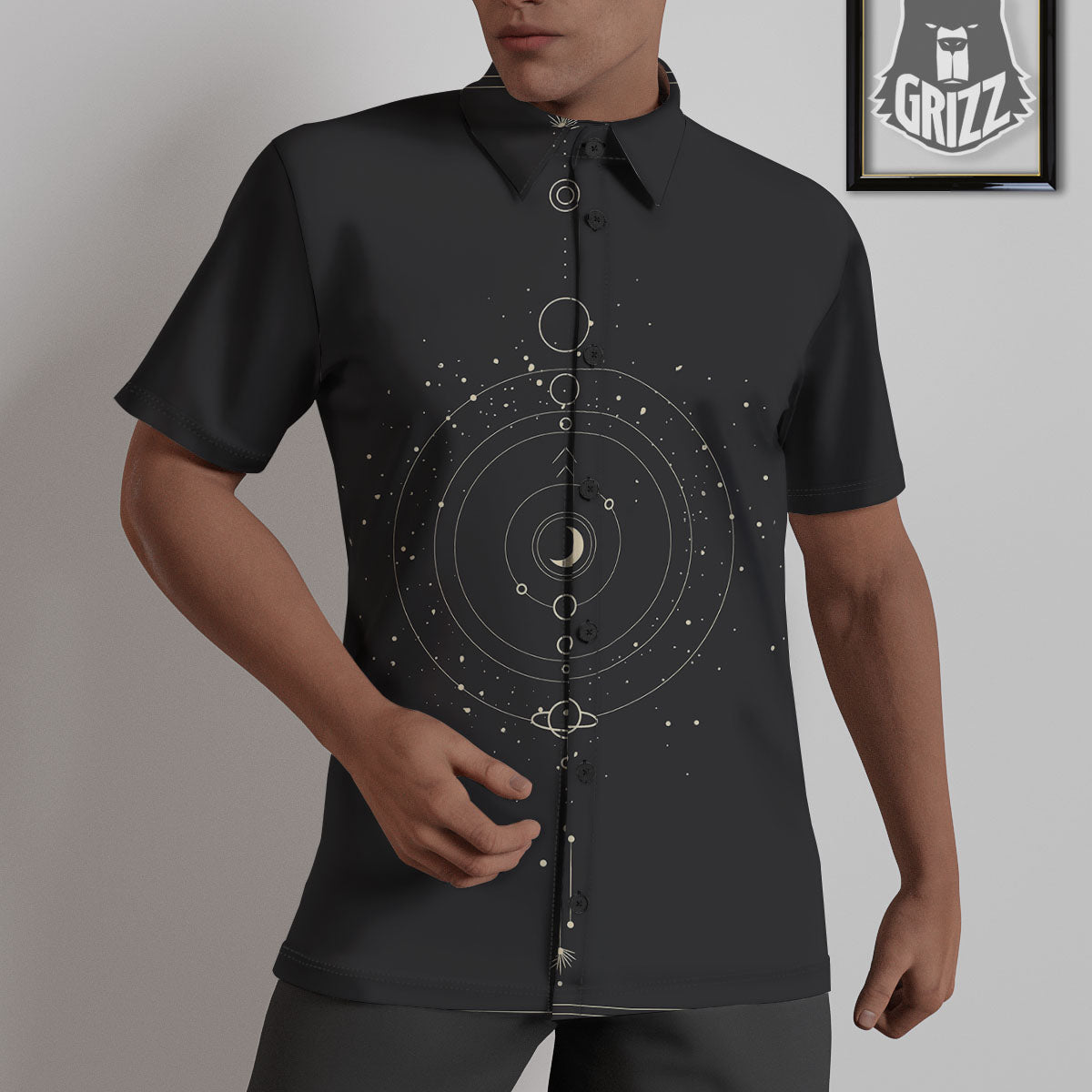 Moon Phase Galaxy Print Untucked Shirts-grizzshop