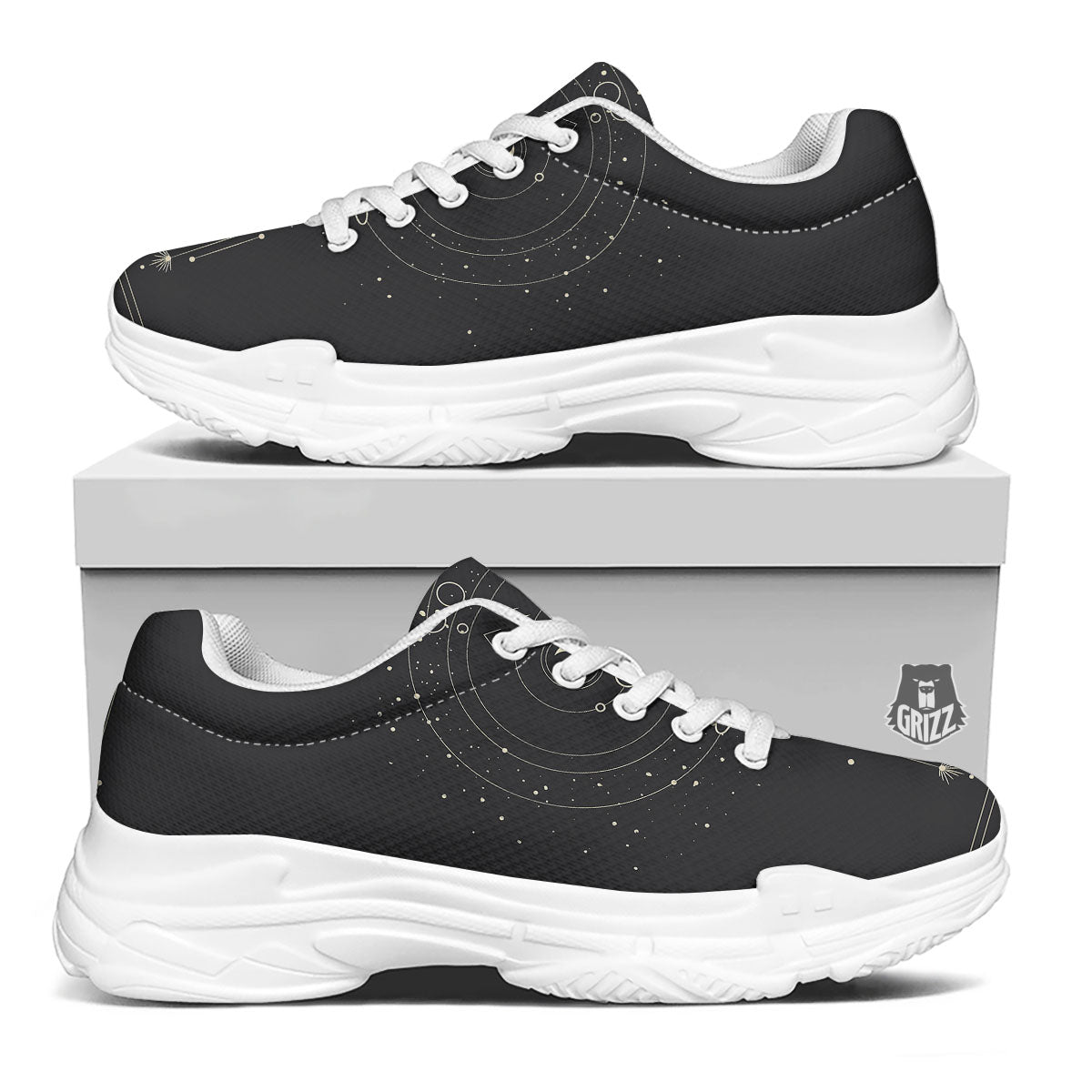 Moon Phase Galaxy Print White Chunky Shoes-grizzshop