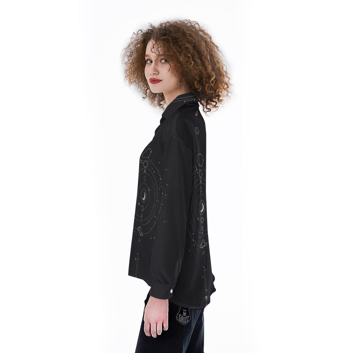 Moon Phase Galaxy Print Women's Long Sleeve Shirts-grizzshop