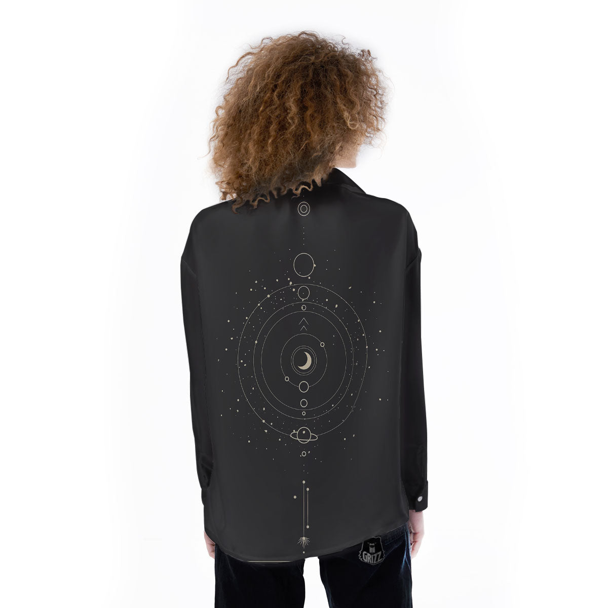 Moon Phase Galaxy Print Women's Long Sleeve Shirts-grizzshop