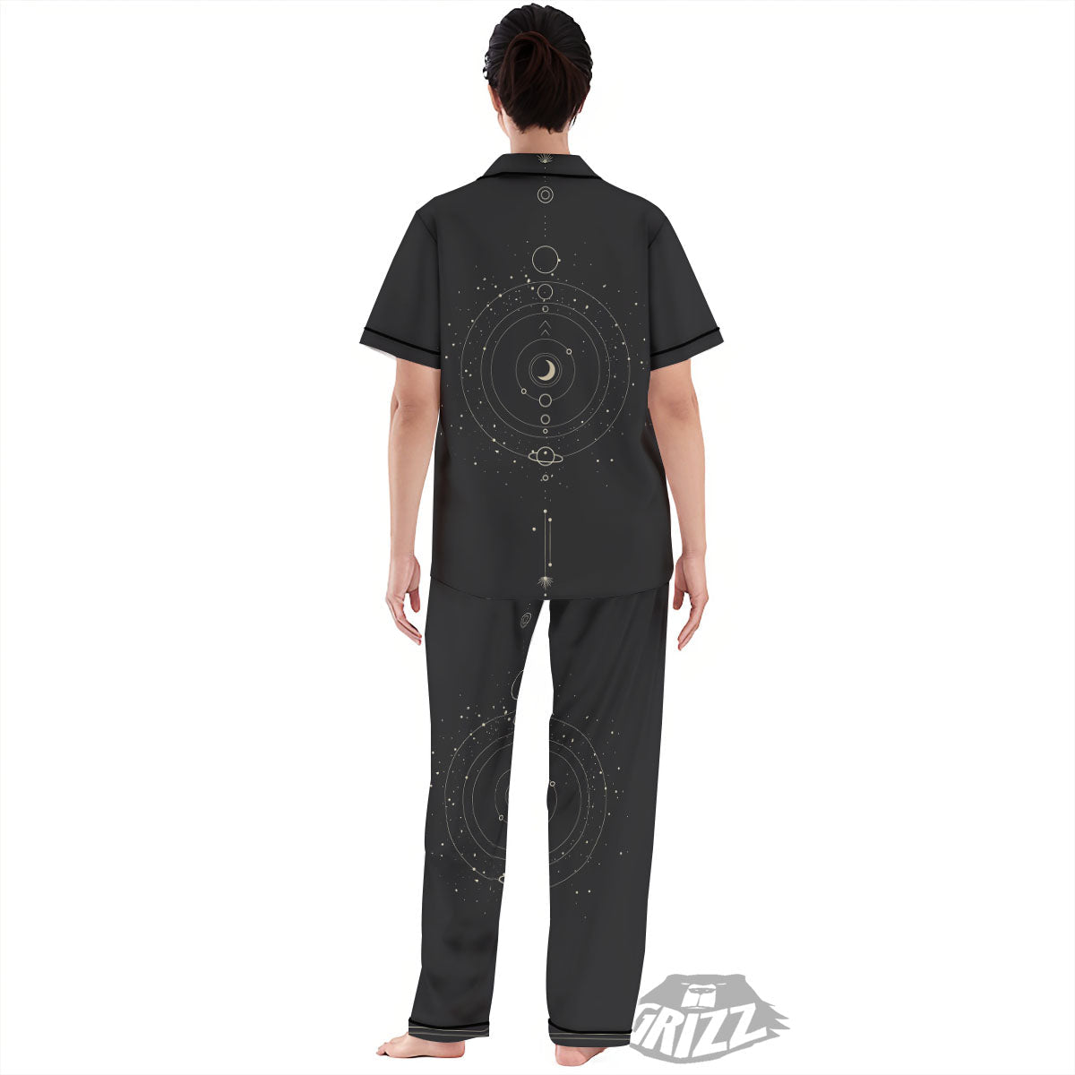 Moon Phase Galaxy Print Women's Pajamas Set-grizzshop