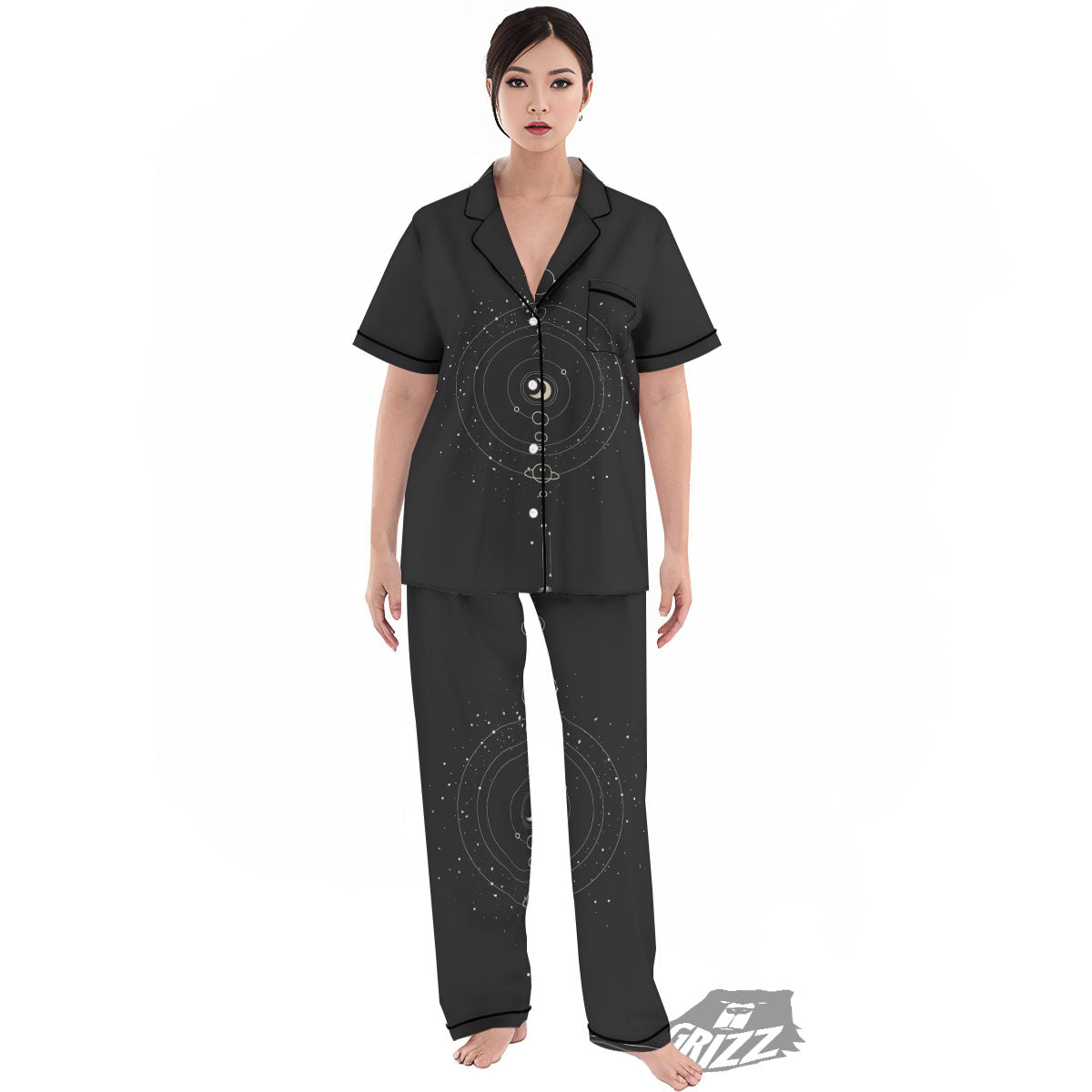 Moon Phase Galaxy Print Women's Pajamas Set-grizzshop