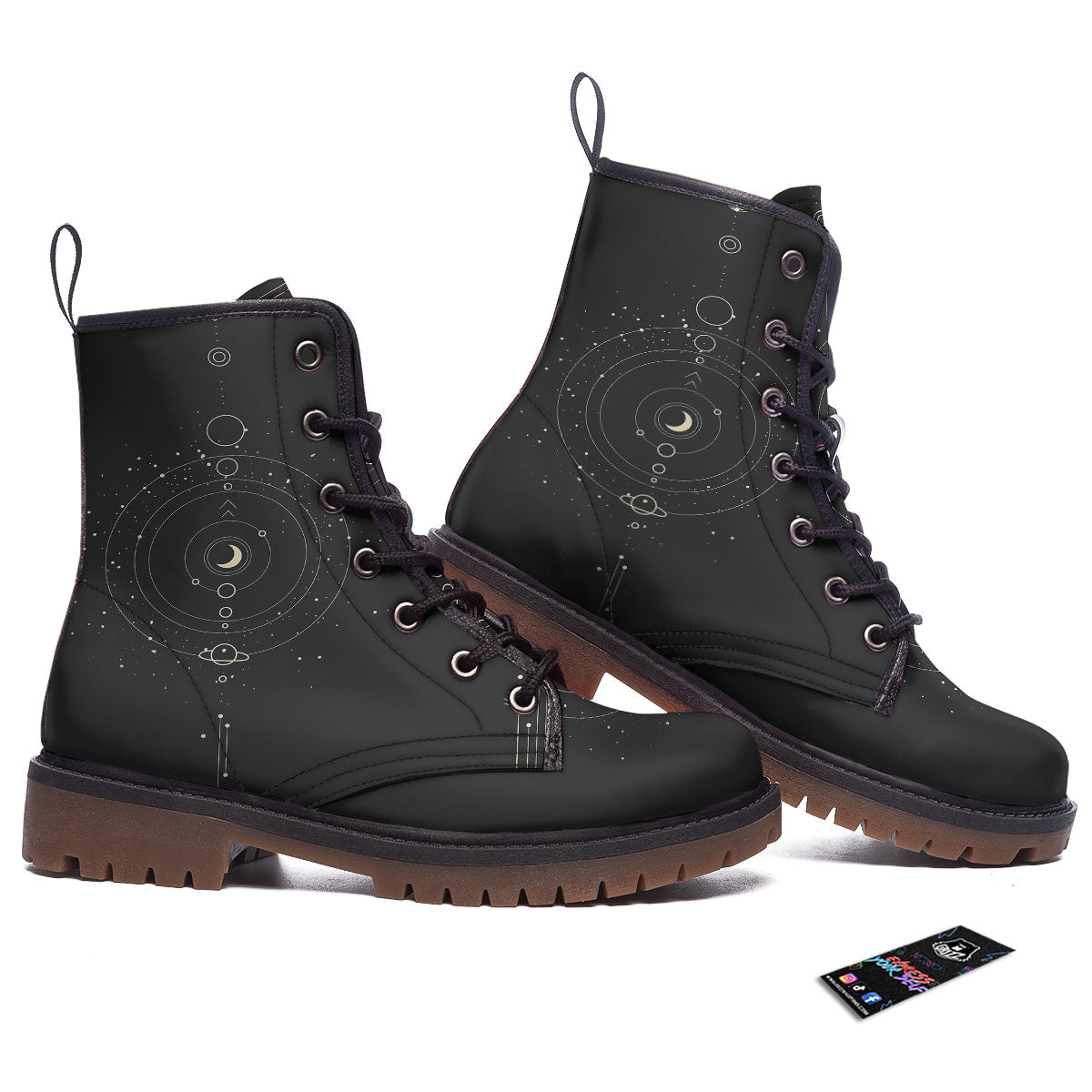 Moon Phase Galaxy Print Work Boots-grizzshop