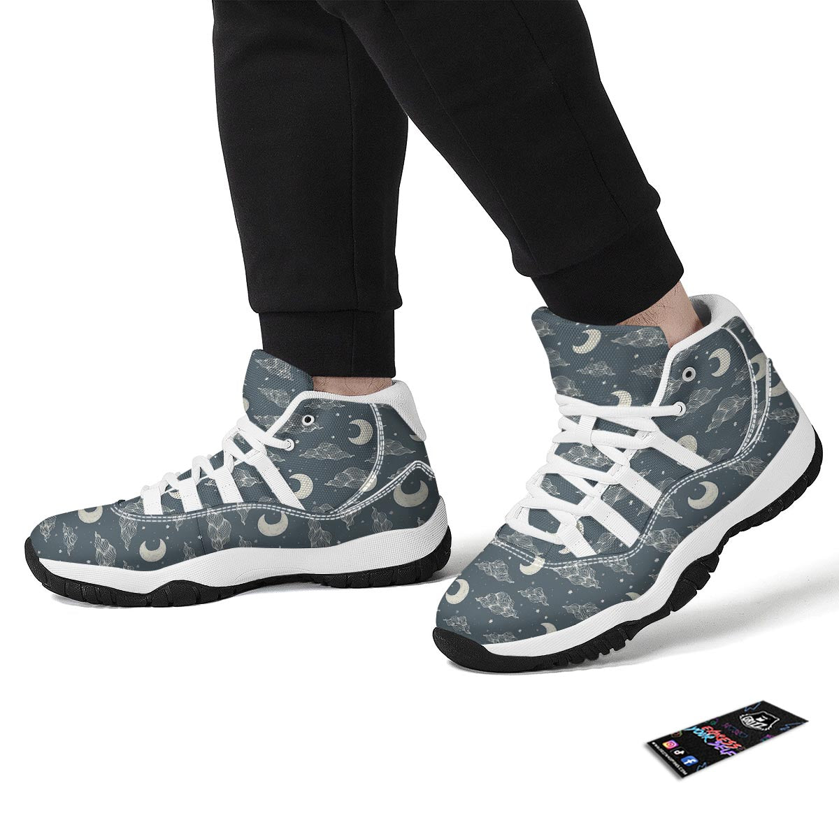 Moon Print Pattern White Bball Shoes-grizzshop