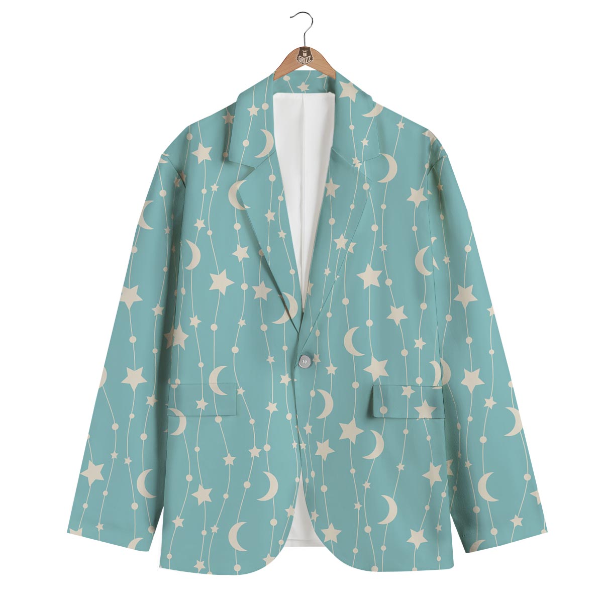 Moon Star Pattern Print Men's Blazer-grizzshop