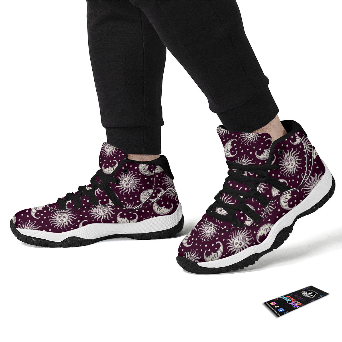 Moon Sun Celestial Pattern Print Black Bball Shoes-grizzshop