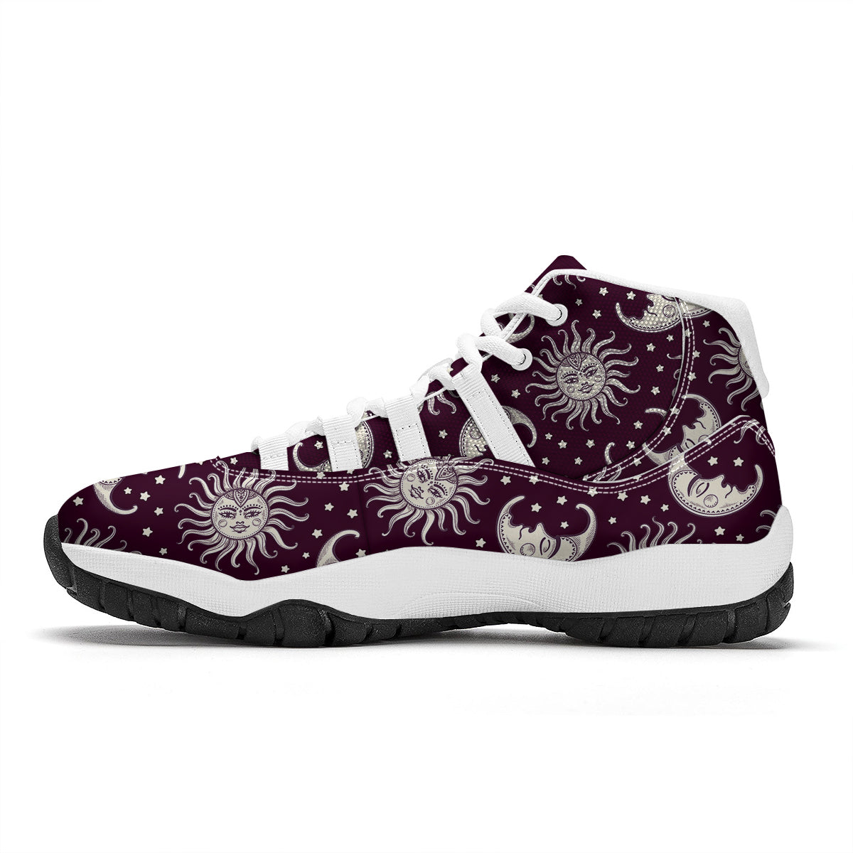 Moon Sun Celestial Pattern Print White Bball Shoes-grizzshop
