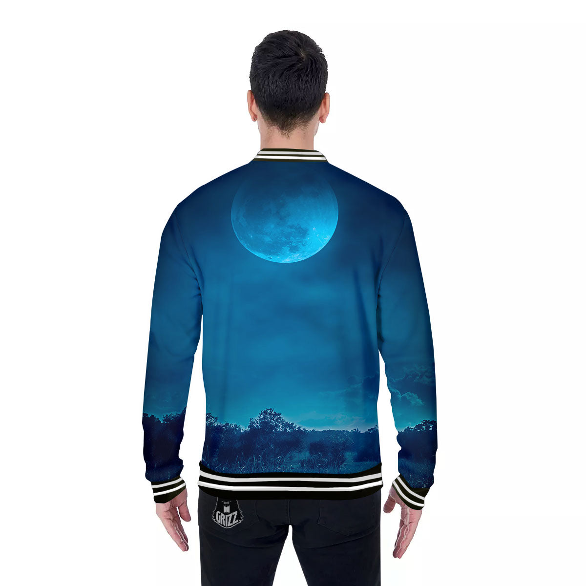 Moonlight And Night Forest Print Baseball Jacket-grizzshop