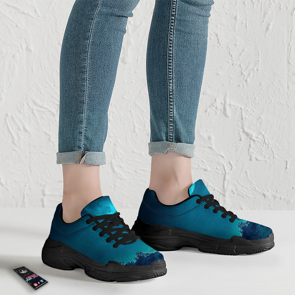 Moonlight And Night Forest Print Black Chunky Shoes-grizzshop