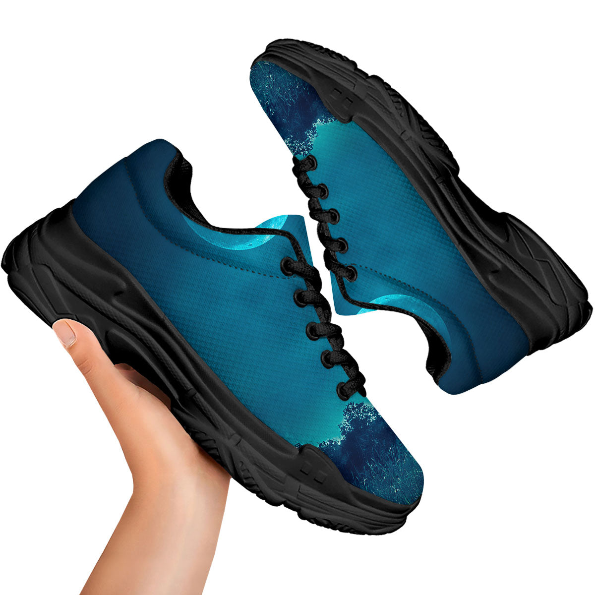 Moonlight And Night Forest Print Black Chunky Shoes-grizzshop