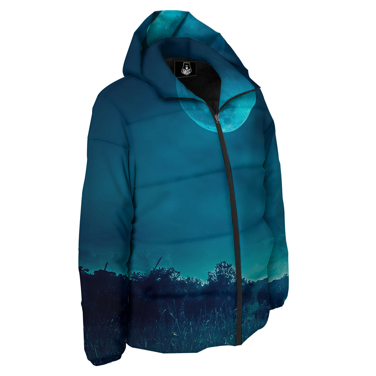 Moonlight And Night Forest Print Down Jacket-grizzshop