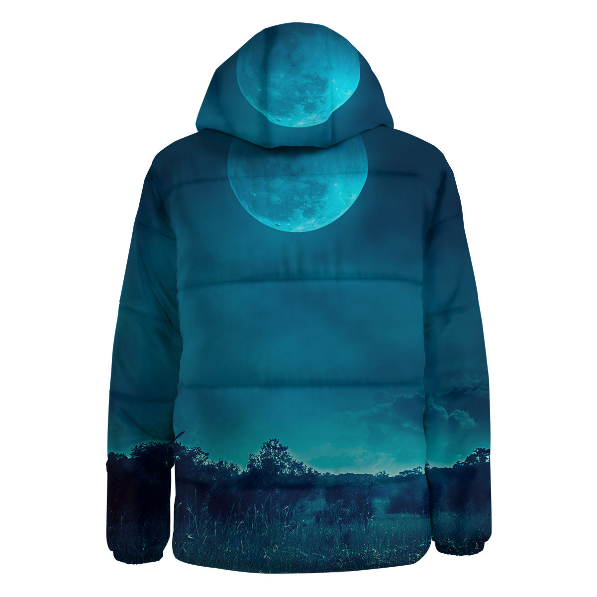 Moonlight And Night Forest Print Down Jacket-grizzshop